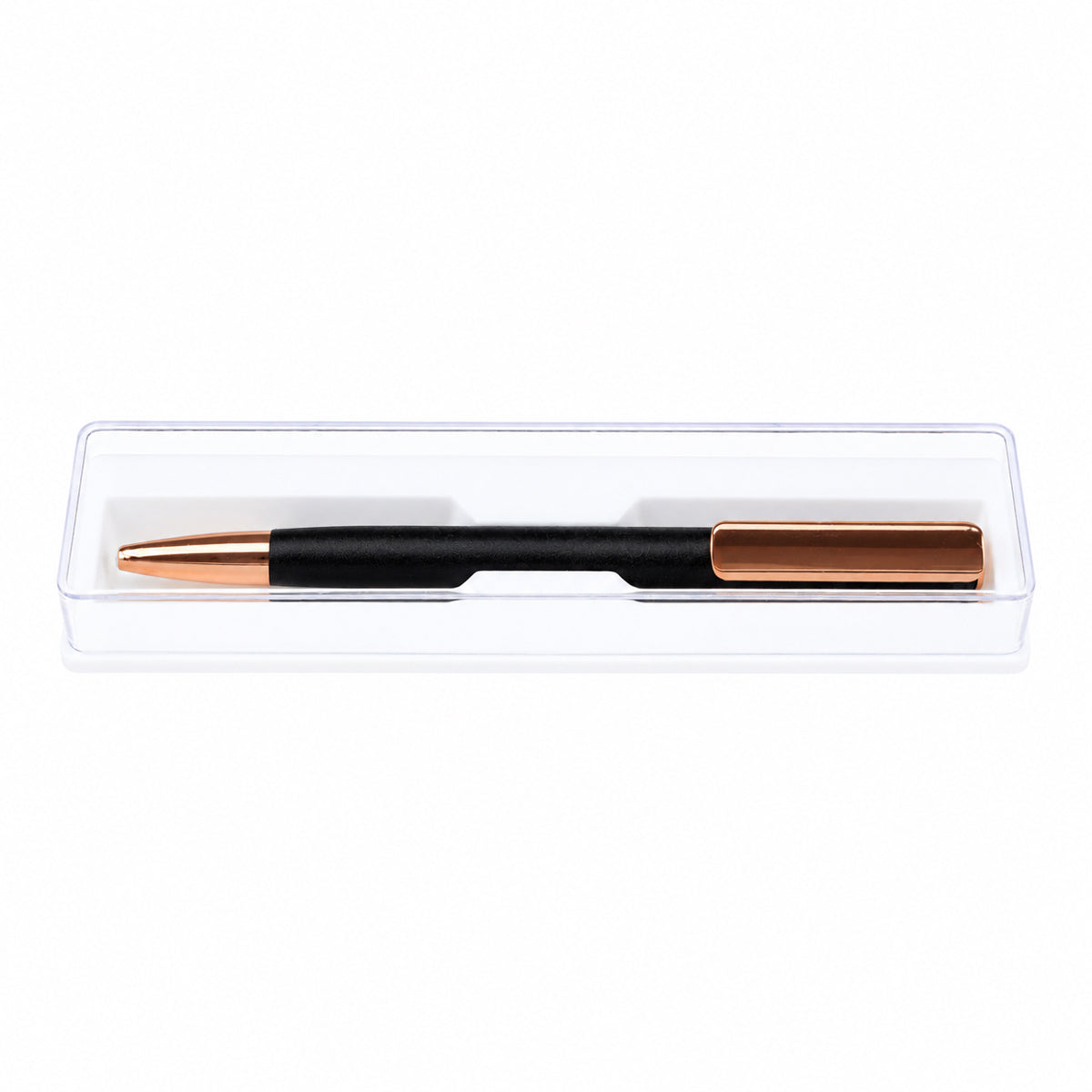 Submarine 701 Retractable Ballpen - Matte Black Metal, Rose Gold Clip, Fine Blue Ink