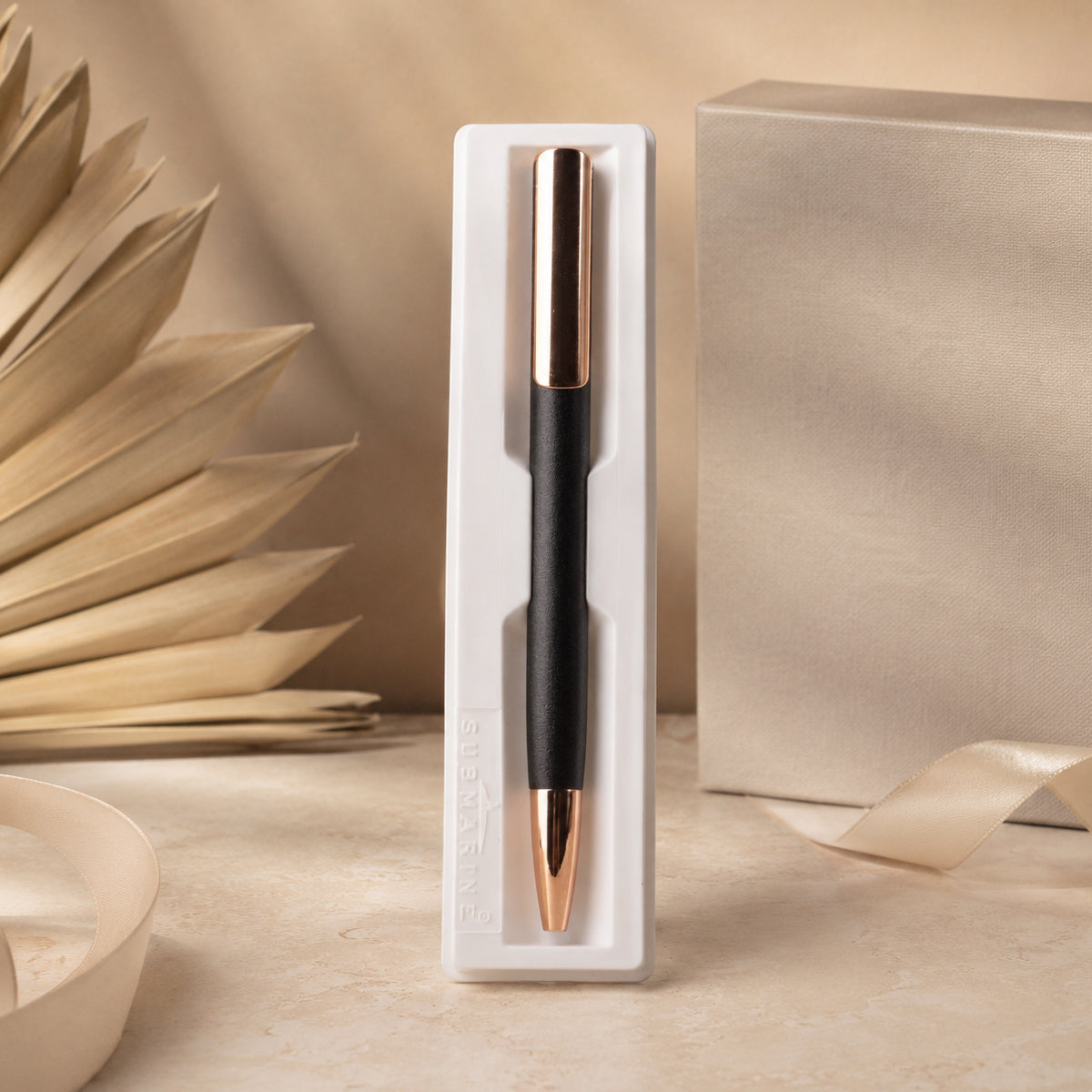 Submarine 701 Retractable Ballpen - Matte Black Metal, Rose Gold Clip, Fine Blue Ink