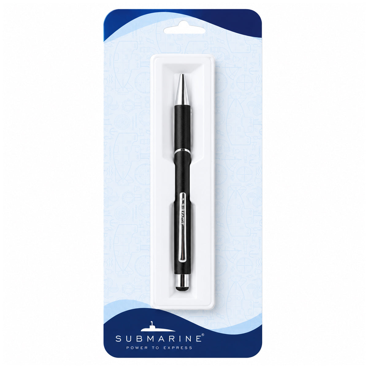 Submarine 843 Retractable Ballpen - Matte Black Metal Fine Tip Blue Ink