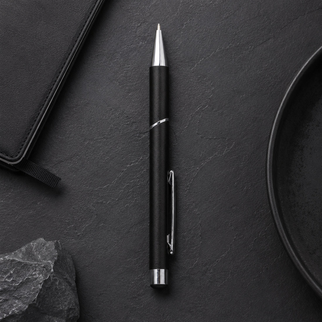 Submarine 843 Retractable Ballpen - Matte Black Metal Fine Tip Blue Ink