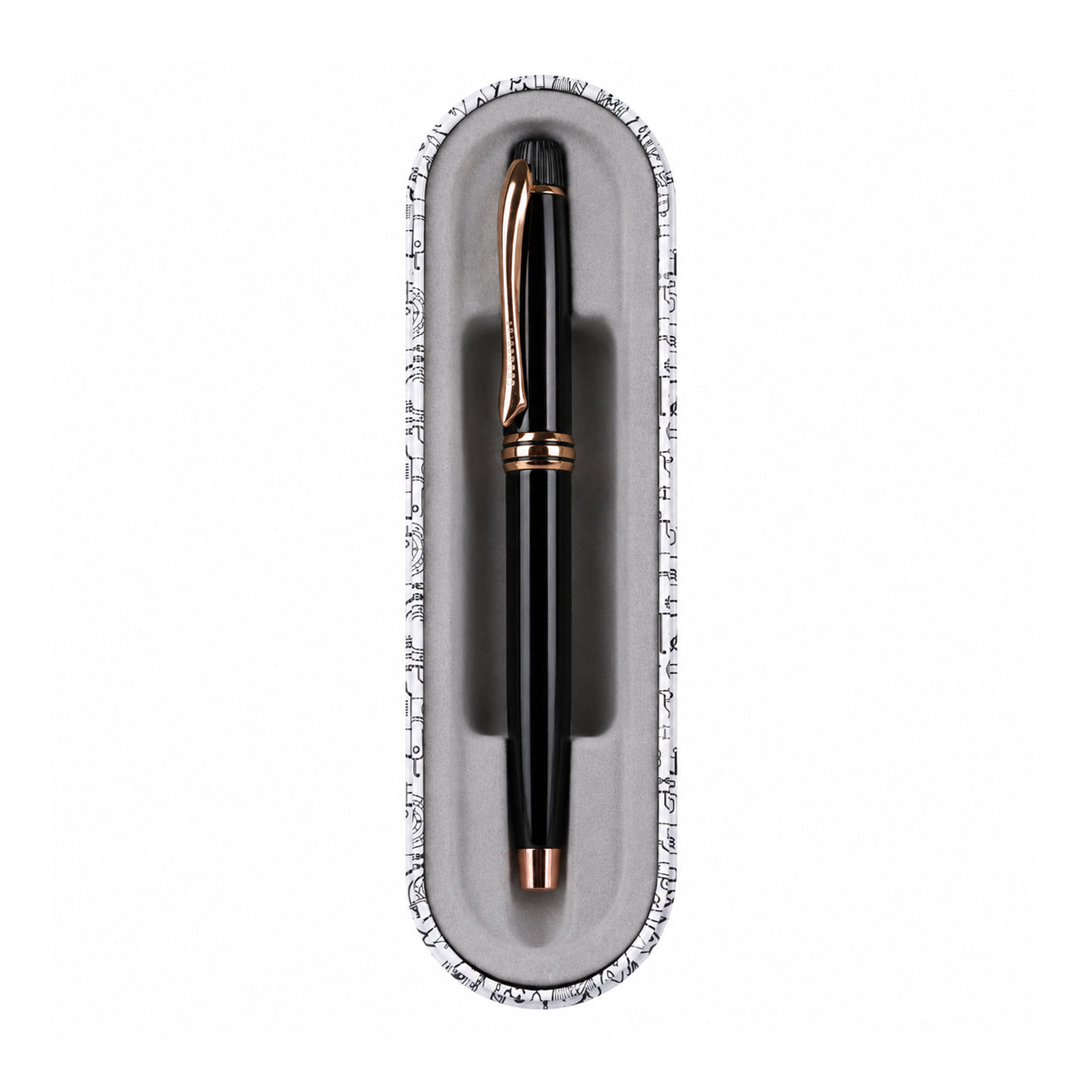 Submarine 1074 Cap Roller Ballpen - Glossy Black Metal Rose Gold Clip