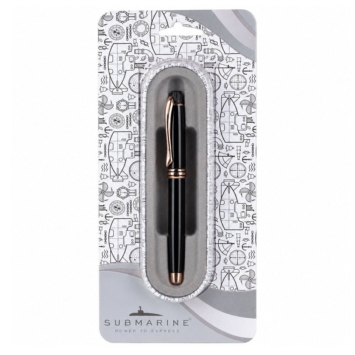 Submarine 1074 Cap Roller Ballpen - Glossy Black Metal Rose Gold Clip