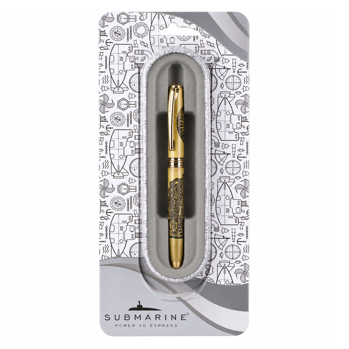 Submarine 1052 Ganesh Cap Roller Ballpen - Gold Metal Fine Blue Ink