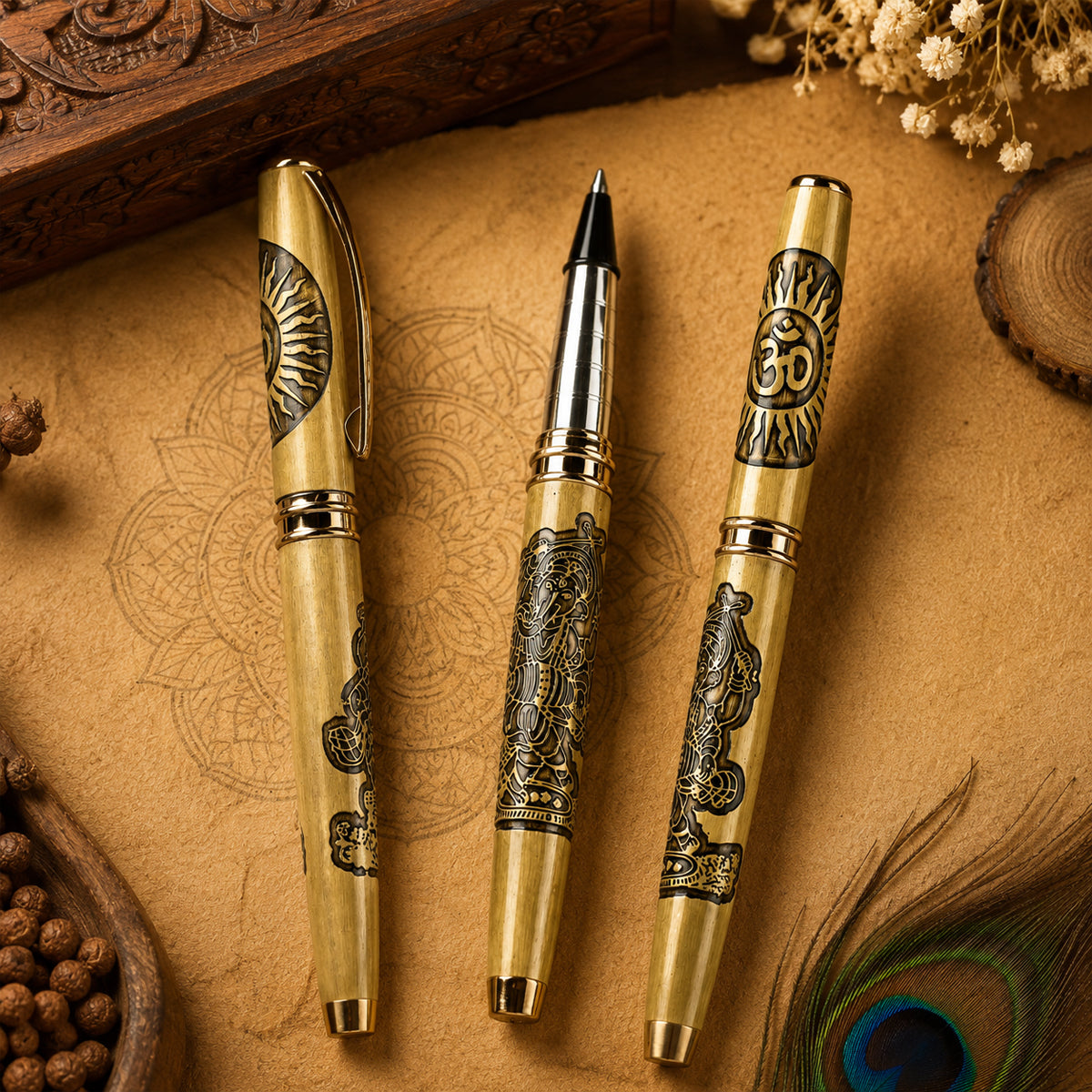 Submarine 1052 Ganesh Cap Roller Ballpen - Gold Metal Fine Blue Ink