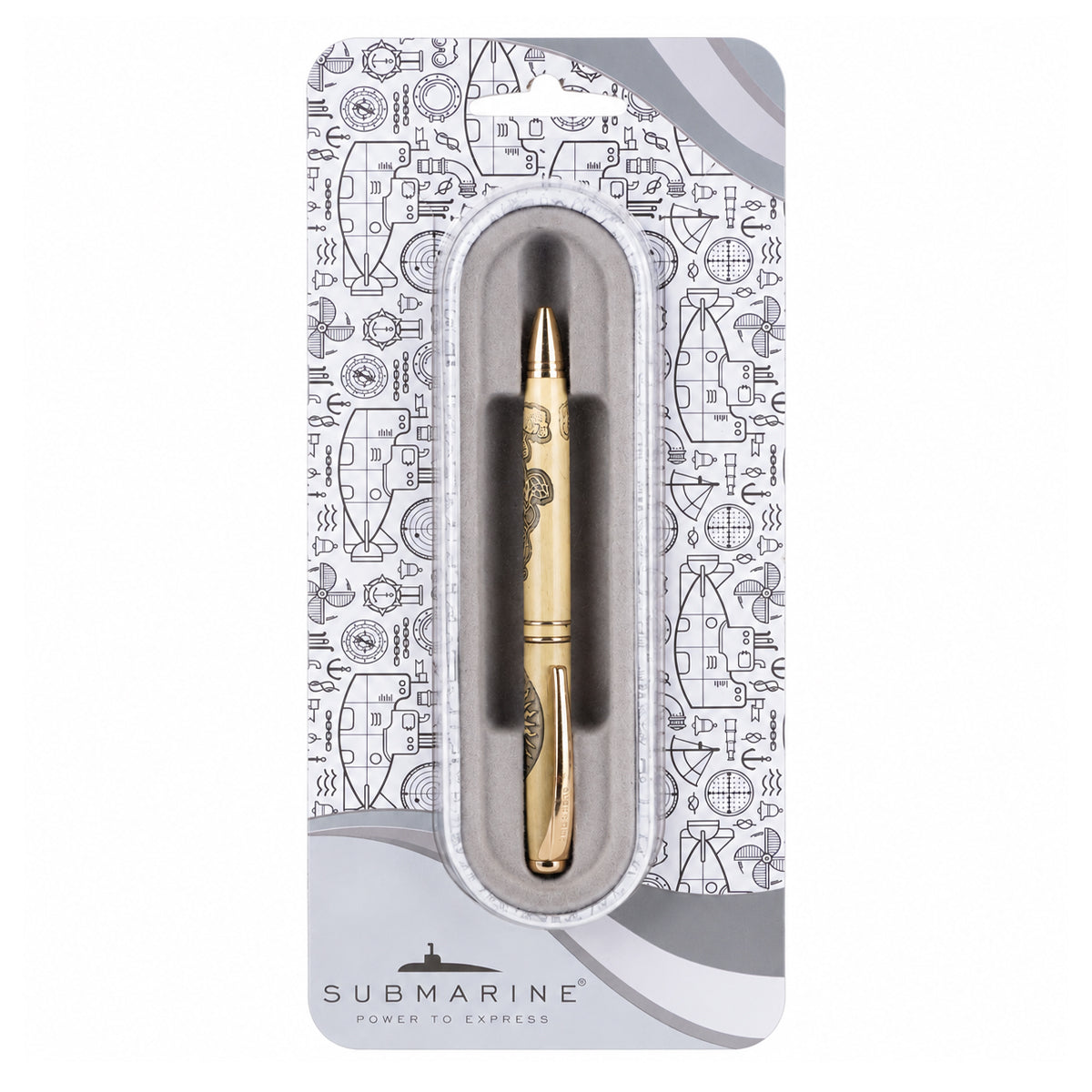 Submarine 1052 Ganesh Ballpen - Gold Metal Twist Pen with Fine Blue Ink