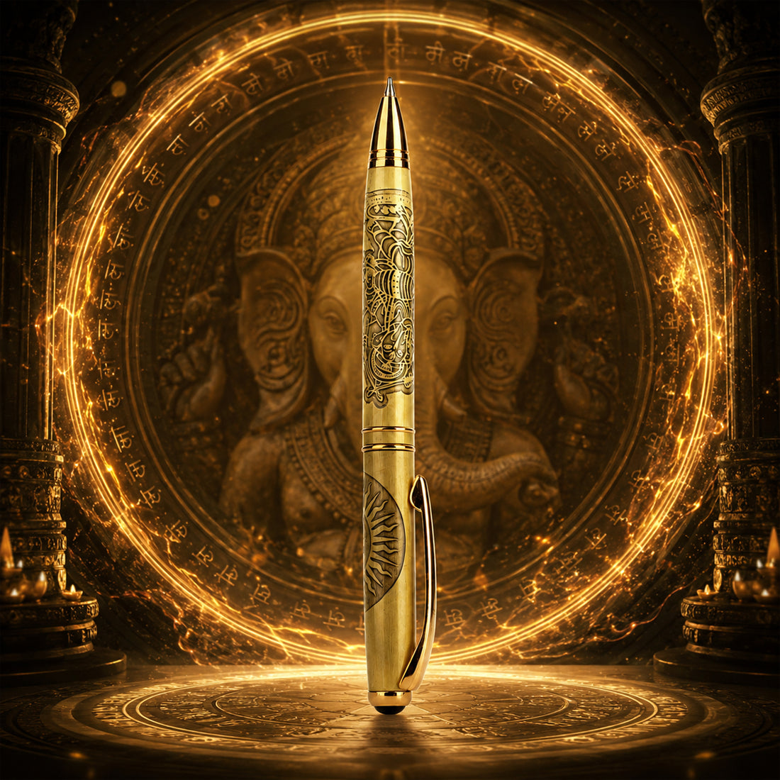 Submarine 1052 Ganesh Ballpen - Gold Metal Twist Pen with Fine Blue Ink