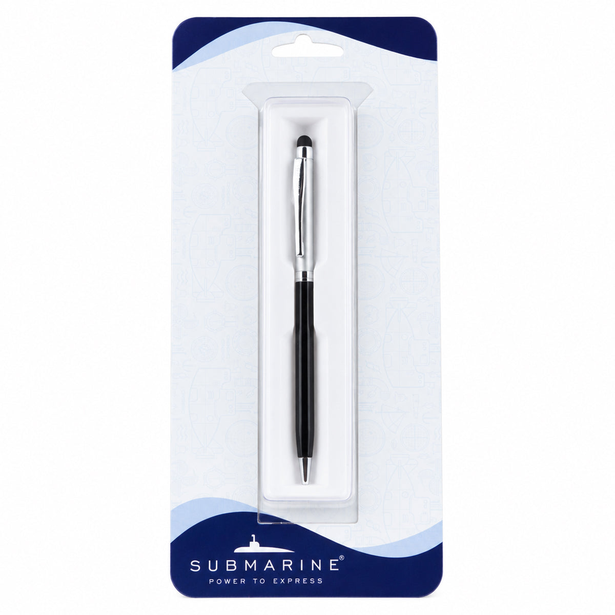 Submarine 858 Metal Ball Pen with Mobile Touch Stylus — Black & Silver