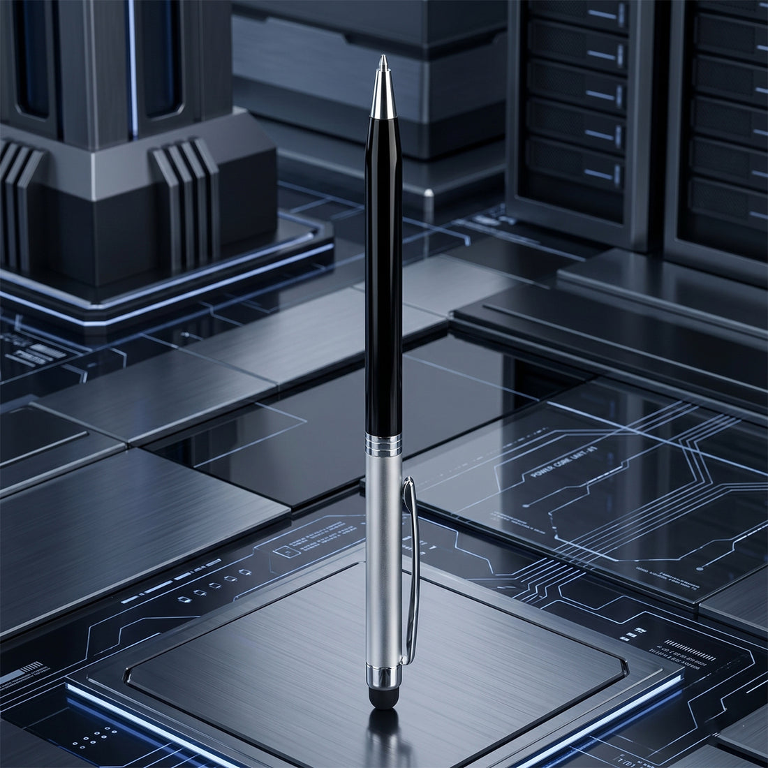 Submarine 858 Metal Ball Pen with Mobile Touch Stylus — Black & Silver