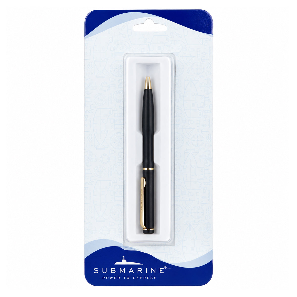 Submarine 2051 Roxy Ball Pen — Matte Black with Gold Clip, Twist Type