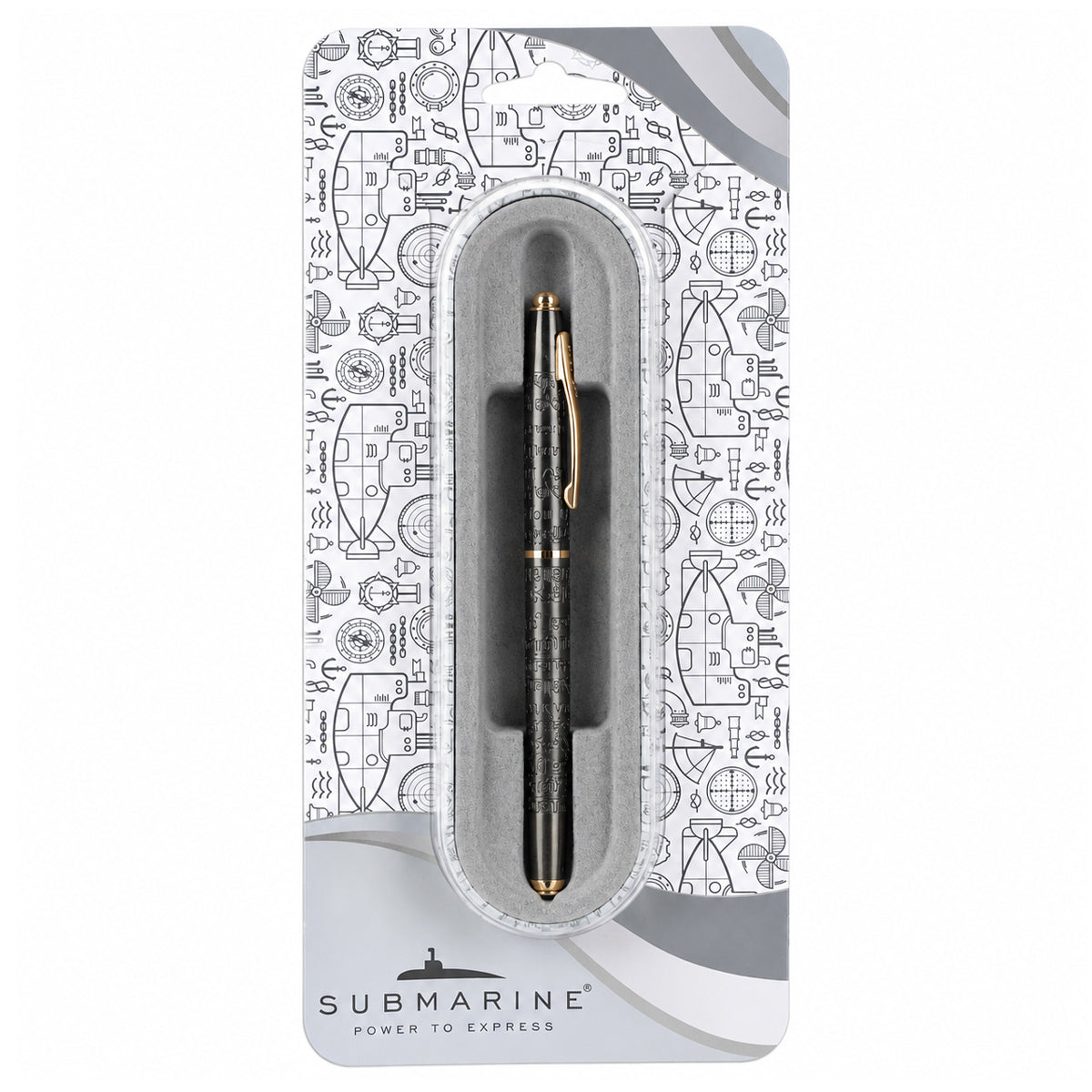 Submarine 1010 Grey Roller Pen — "Thank You" in 7 Languages, Cap Type