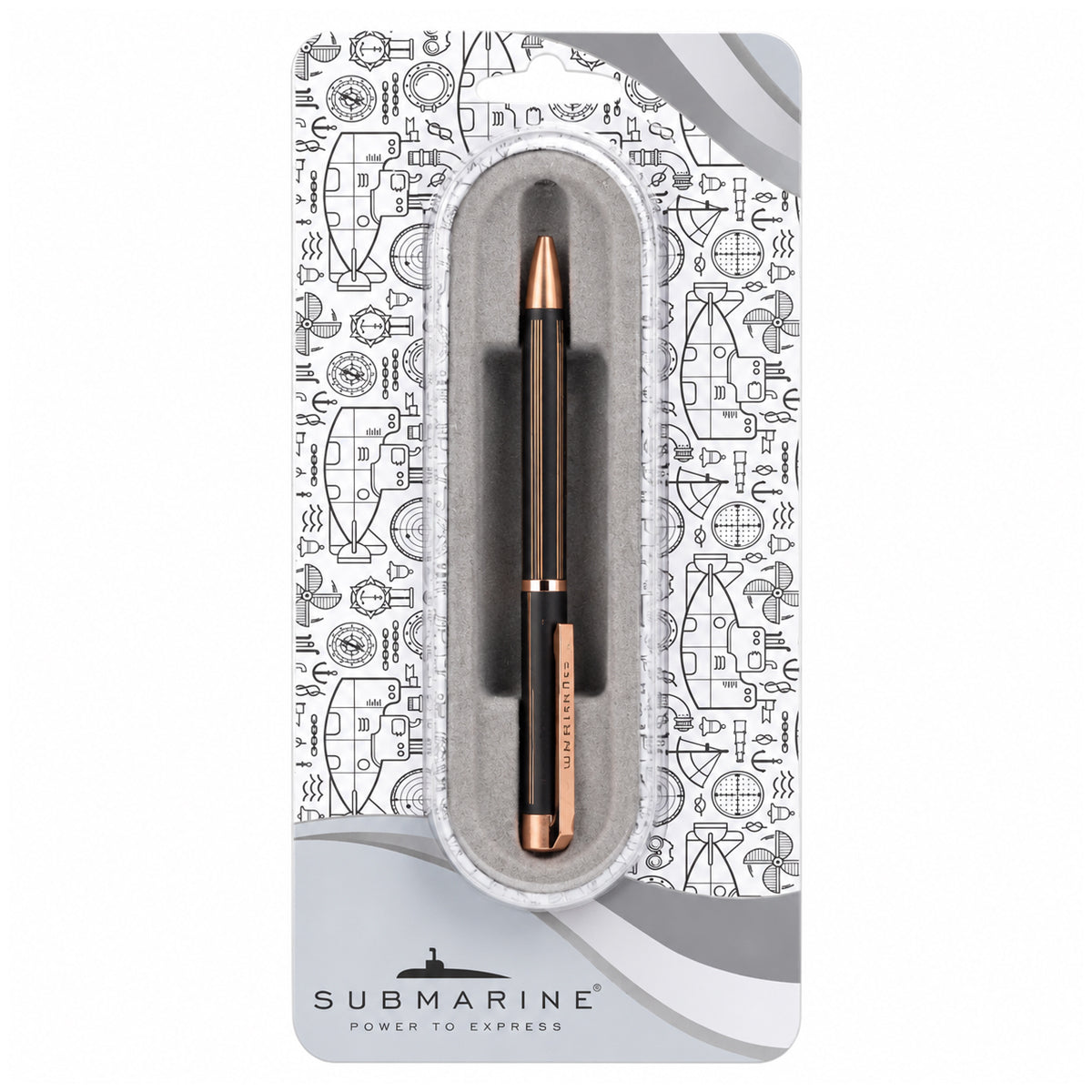 Submarine 1068 Jade Solid Lean Ball Pen — Matte Black & Copper, Twist Type