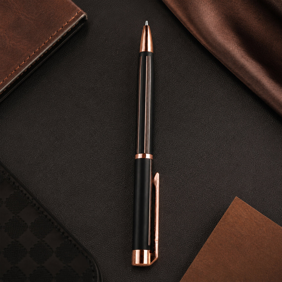 Submarine 1068 Jade Solid Lean Ball Pen — Matte Black & Copper, Twist Type