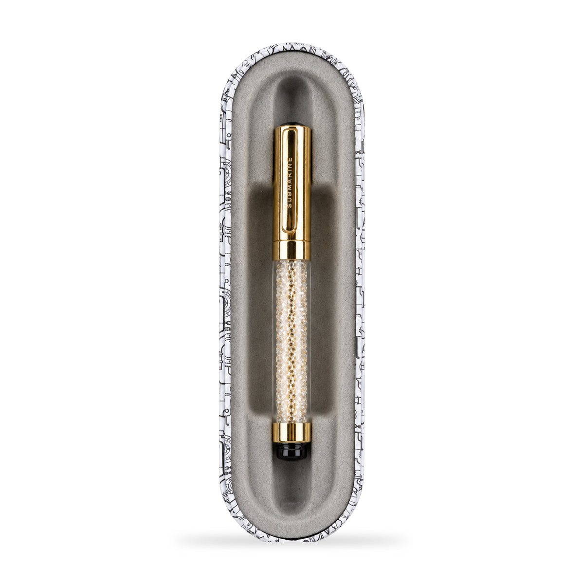 Submarine 879 Crystal Ball Pen — Gold Metal Body, Cap Type, Blue Ink