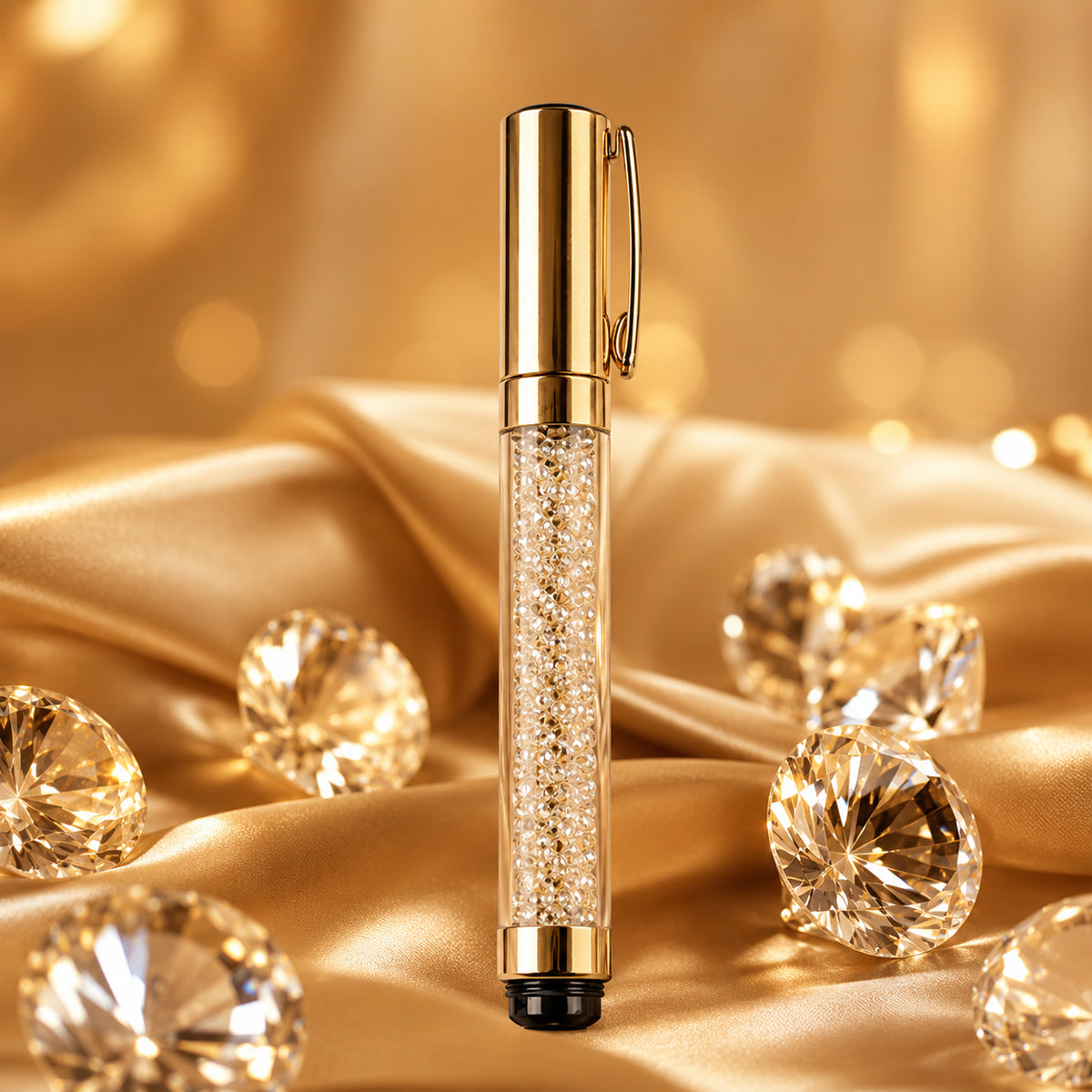 Submarine 879 Crystal Ball Pen — Gold Metal Body, Cap Type, Blue Ink