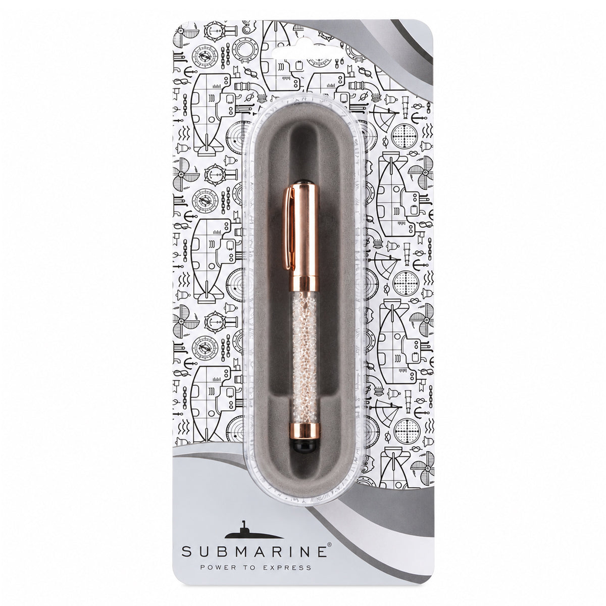 Submarine 879 Crystal Ball Pen — Rose Gold Metal Body, Cap Type, Blue Ink