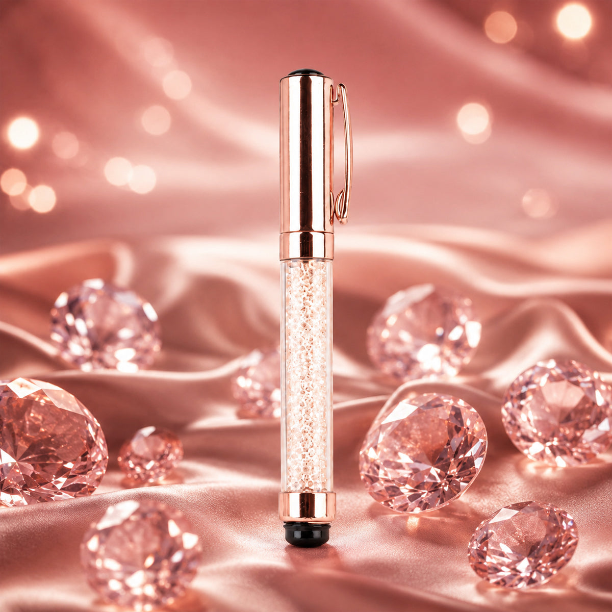 Submarine 879 Crystal Ball Pen — Rose Gold Metal Body, Cap Type, Blue Ink