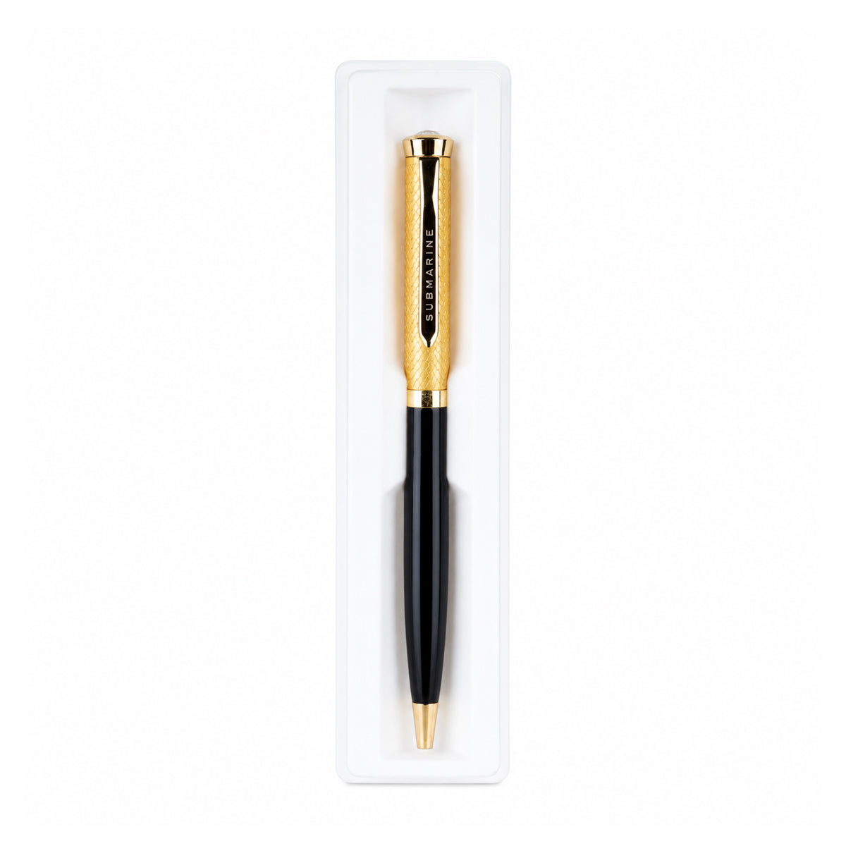 Submarine 885 Glossy Black with Gold Cap Top on Stone – Twist Type Ball Pen