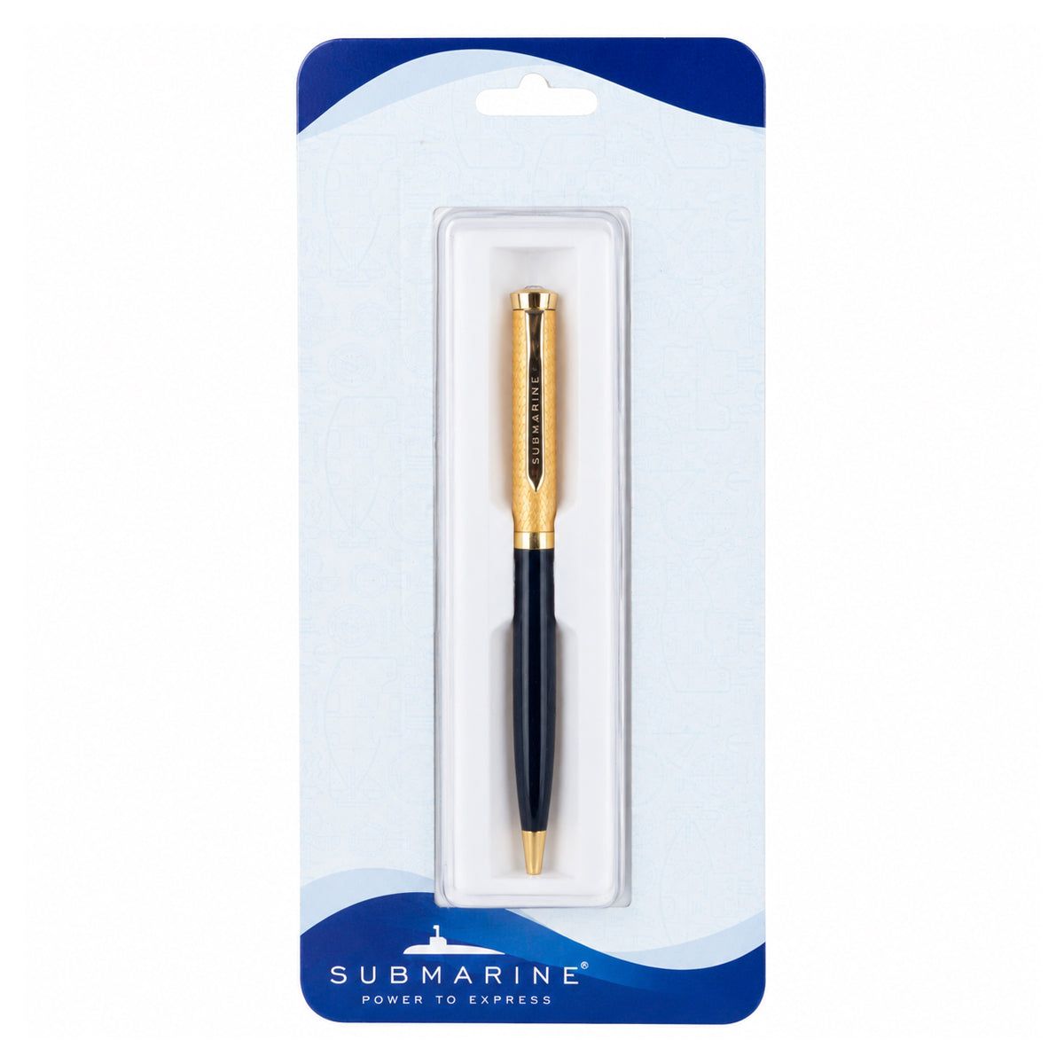 Submarine 885 Glossy Black with Gold Cap Top on Stone – Twist Type Ball Pen