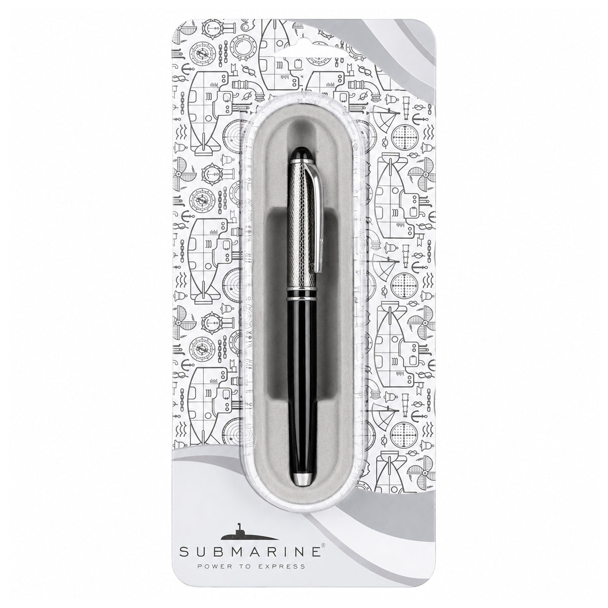 Submarine 977MB Black and Gun Metal Cap Rollerball Pen