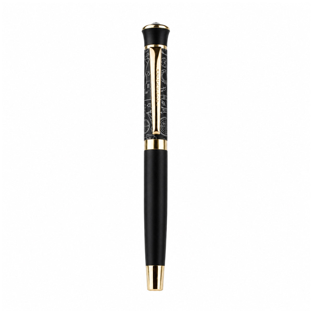 Submarine 1015 Black Rollerball Pen — Golden Clip & Big Stone Top