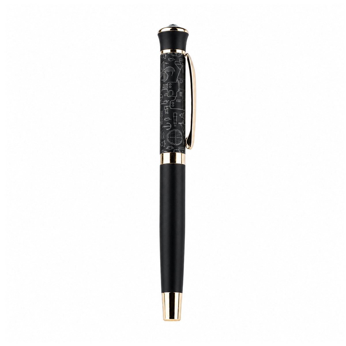 Submarine 1015 Black Rollerball Pen — Golden Clip & Big Stone Top