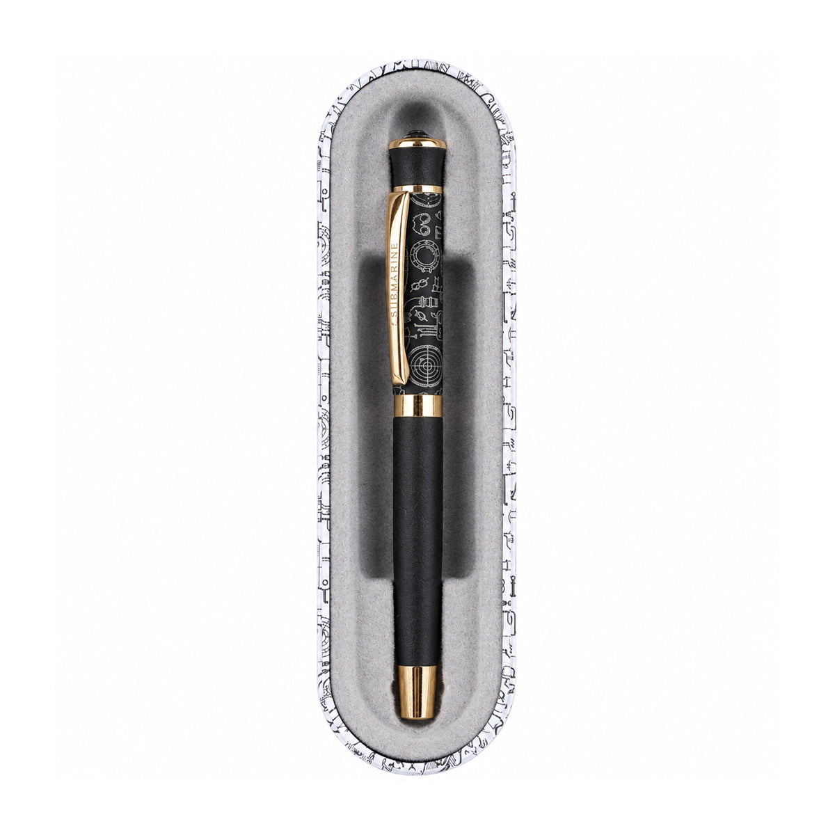 Submarine 1015 Black Rollerball Pen — Golden Clip & Big Stone Top