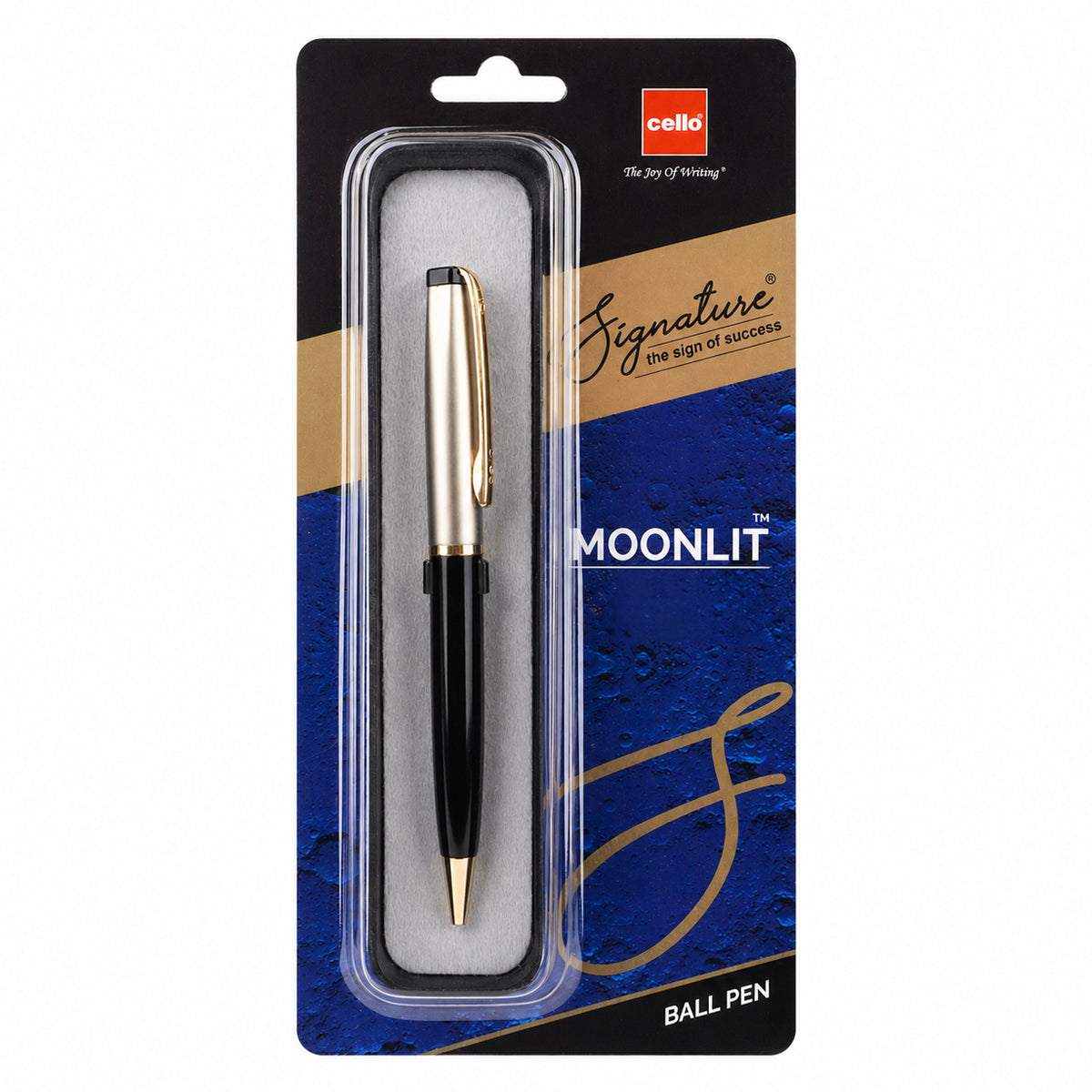 Cello Signature Moonlit Black Silver Twist Ballpen - Gold Clip Premium Metal