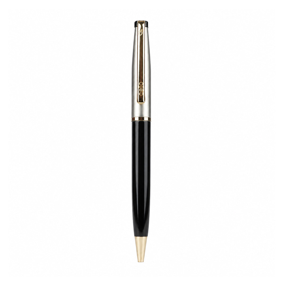 Cello Signature Moonlit Black Silver Twist Ballpen - Gold Clip Premium Metal