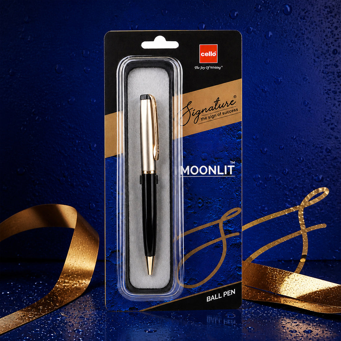 Cello Signature Moonlit Black Silver Twist Ballpen - Gold Clip Premium Metal