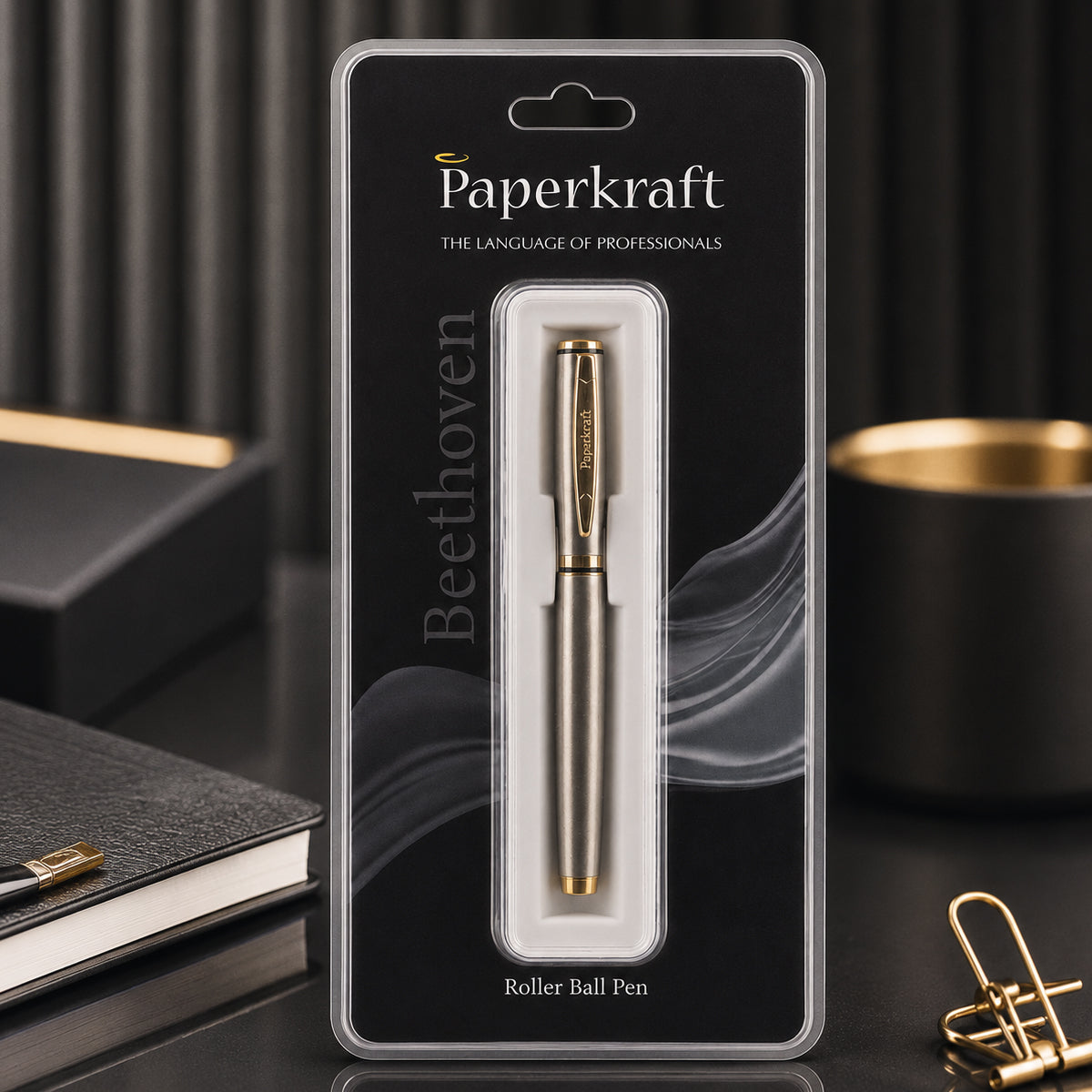 Paperkraft Beethoven Chrome Roller Pen | Gold Clip | Fine Tip