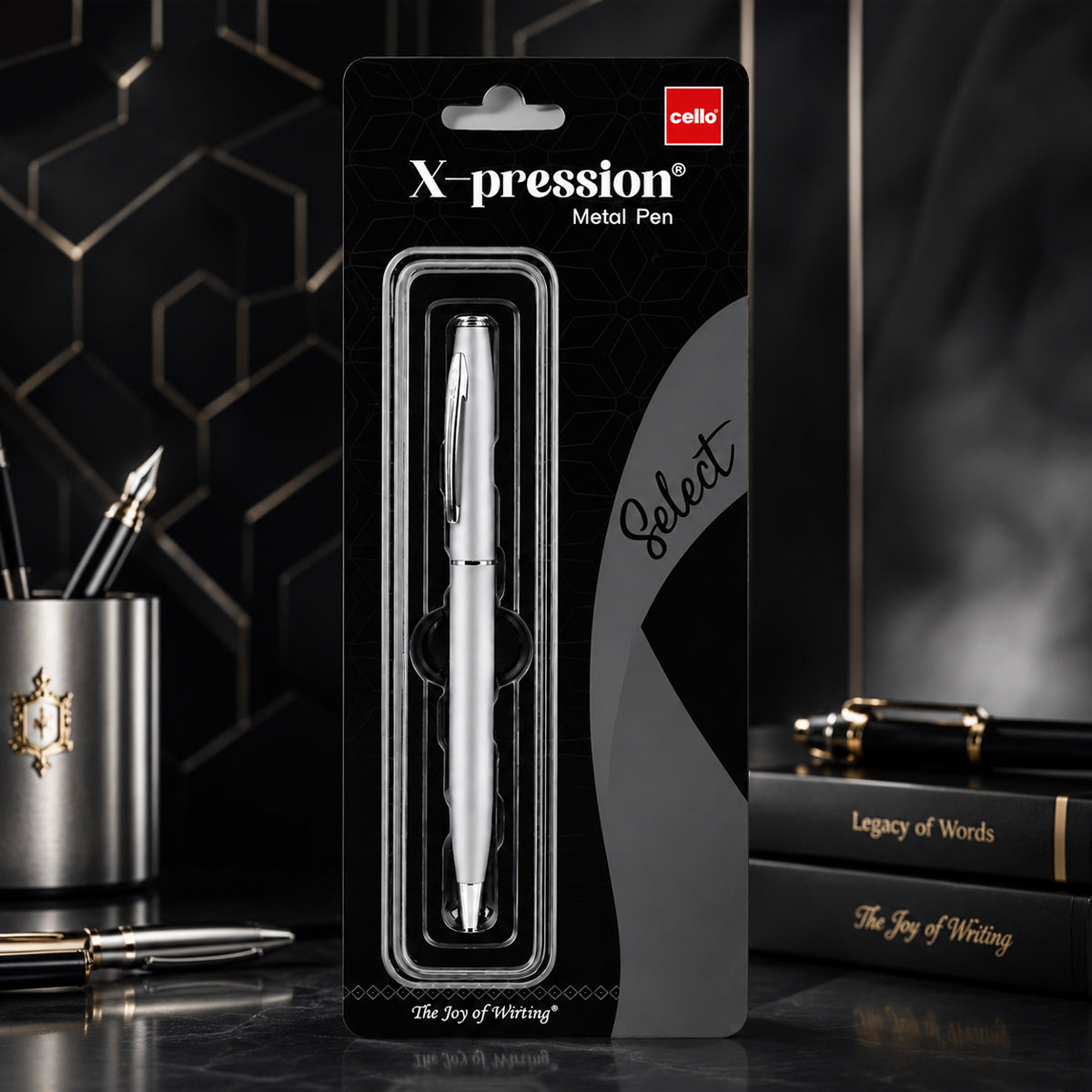 Cello X-pression Silver Twist Ball Pen | Fine Tip | Blue Ink