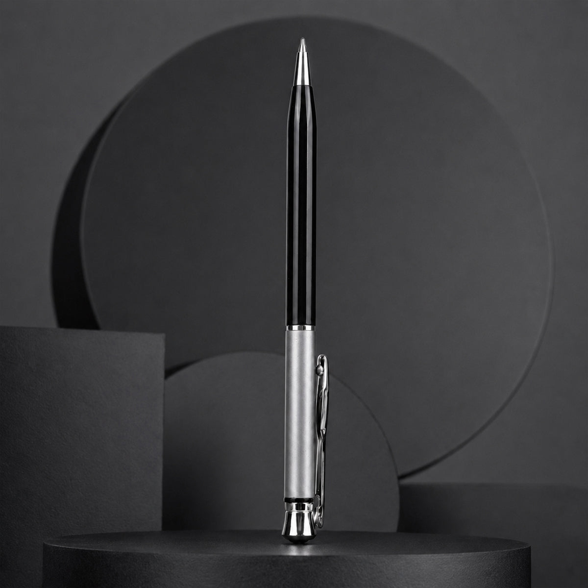 Perform Status Glossy Twist Ballpen - Gray & Black with Fine Blue Ink