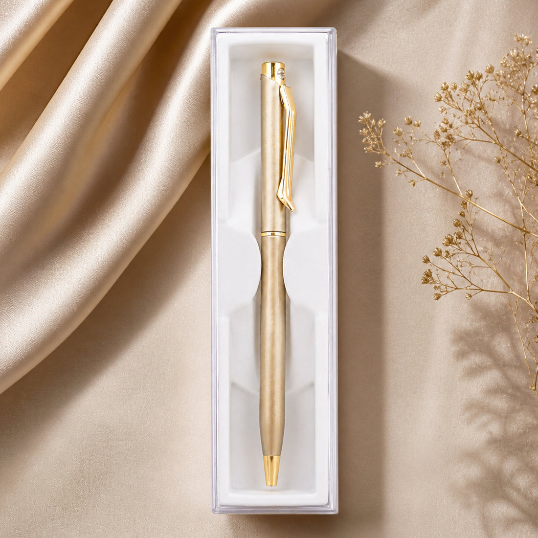 Perform Crest Matte Twist Ballpen - Cream with Gold Clip & Fine Blue Ink