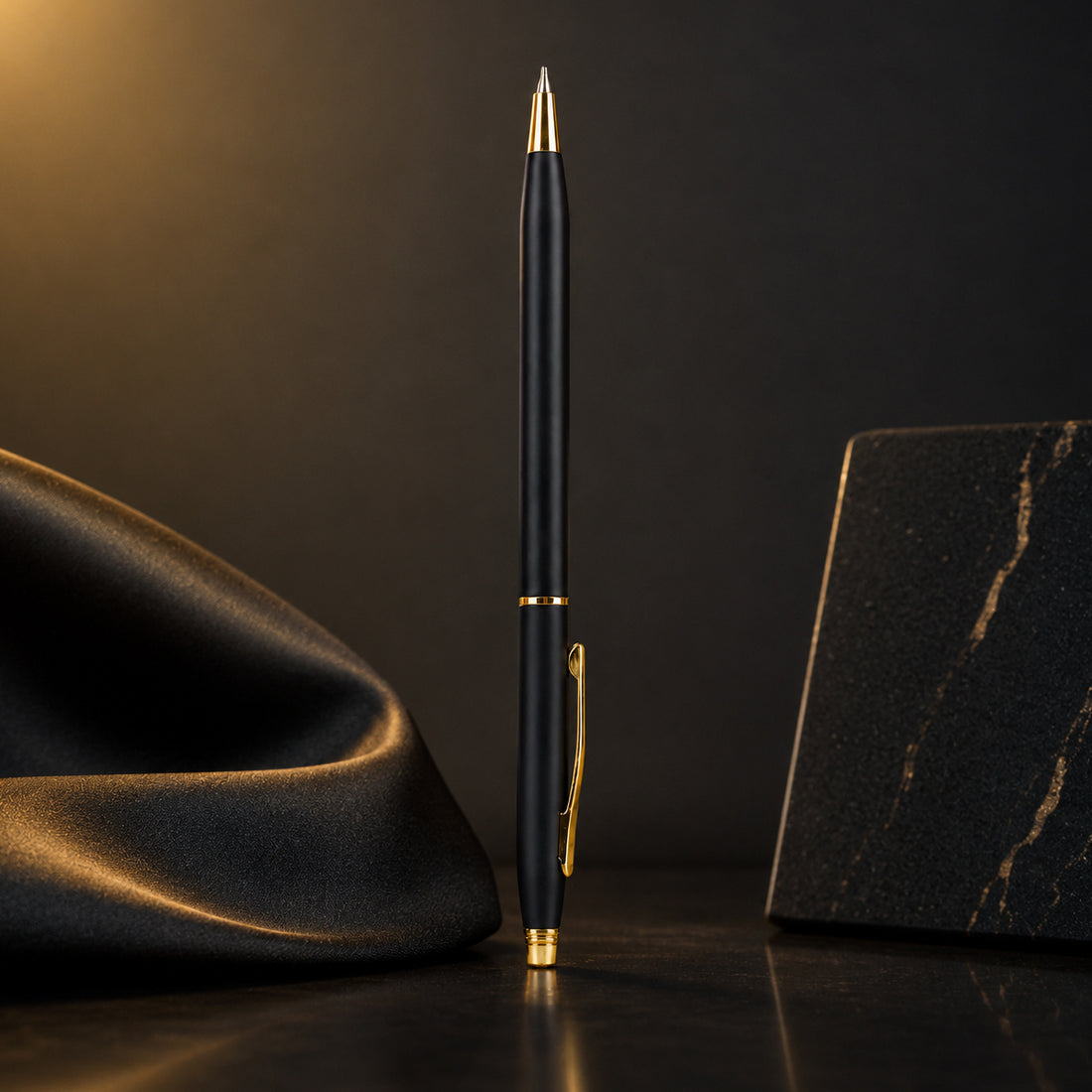 Perform Century Matte Twist Ballpen - Black with Gold Clip & Fine Blue Ink