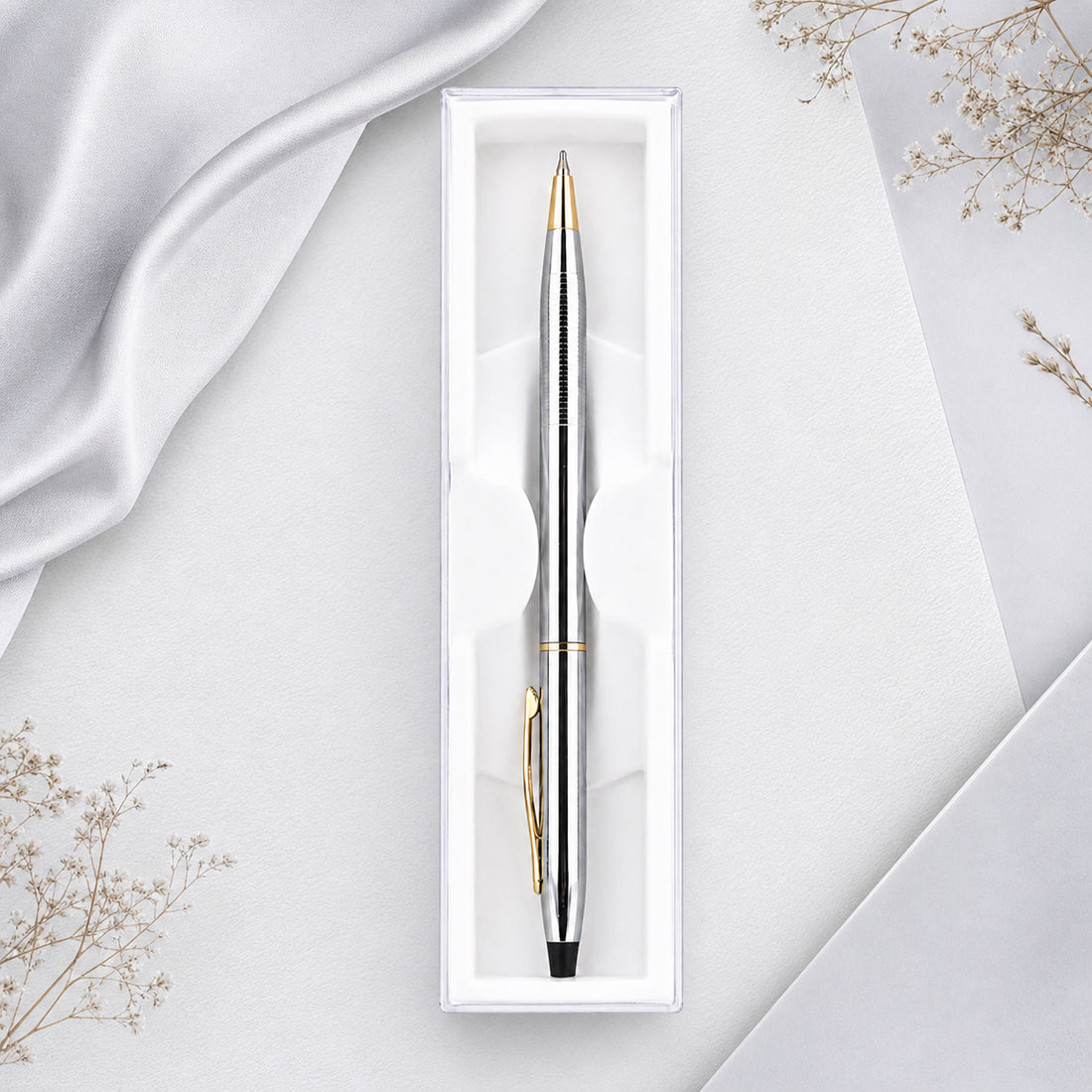 Perform Lumina Glossy Twist Ballpen - Silver with Gold Clip & Fine Blue Ink
