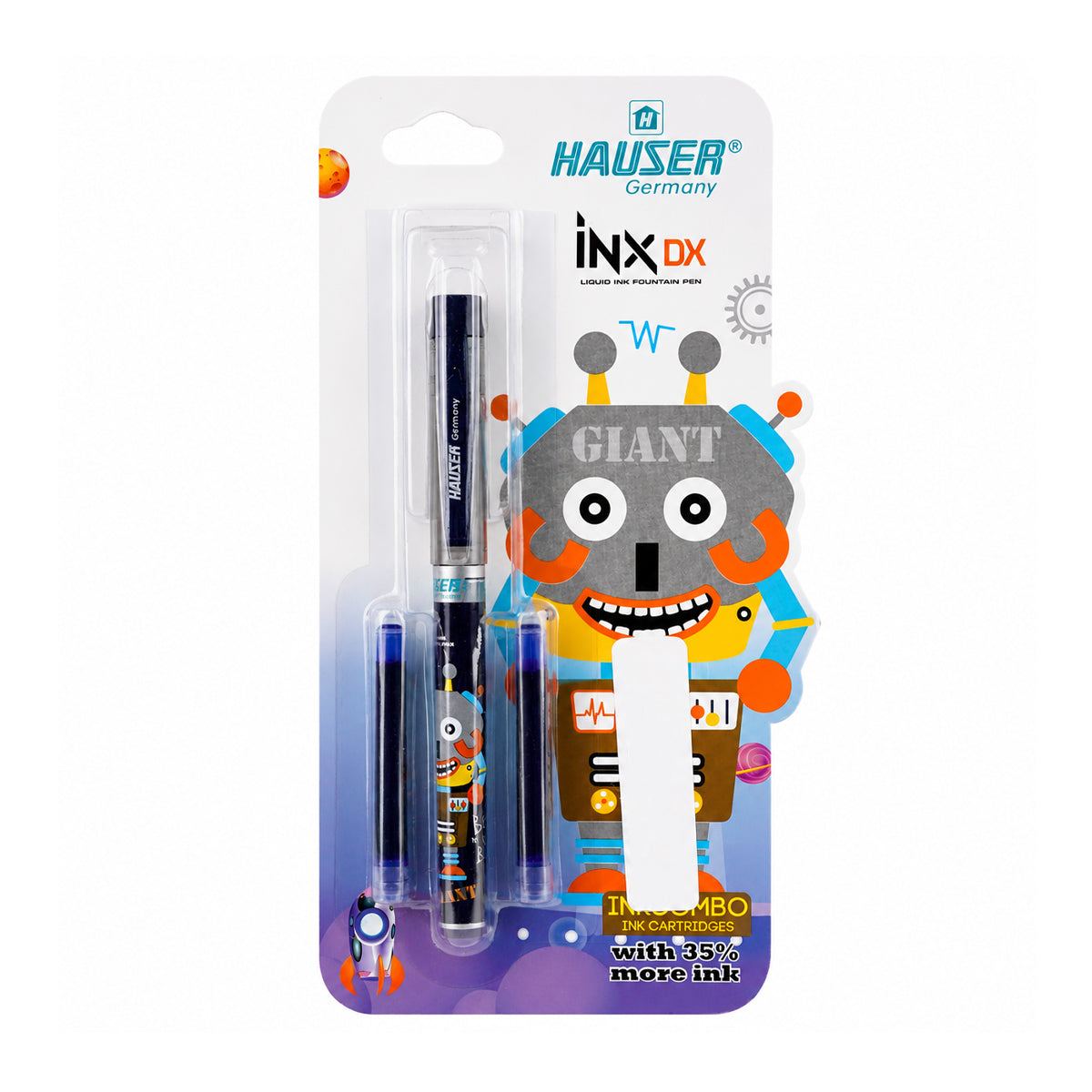 Hauser Germany iNX DX Fountain Pen – Black, Pack of 2 with 2 Jumbo Cartridges
