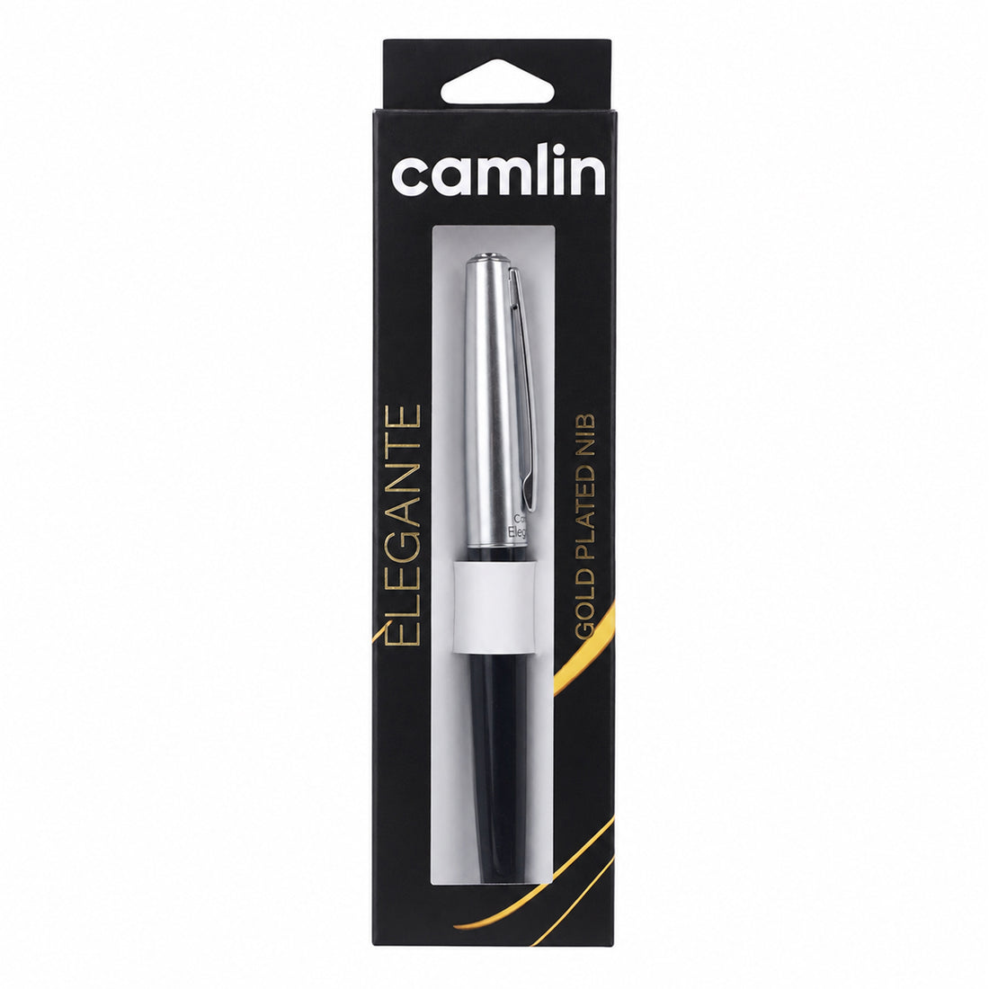Camlin Elegante Gold Plated Nib Fountain Pen – Black & Silver, Fine