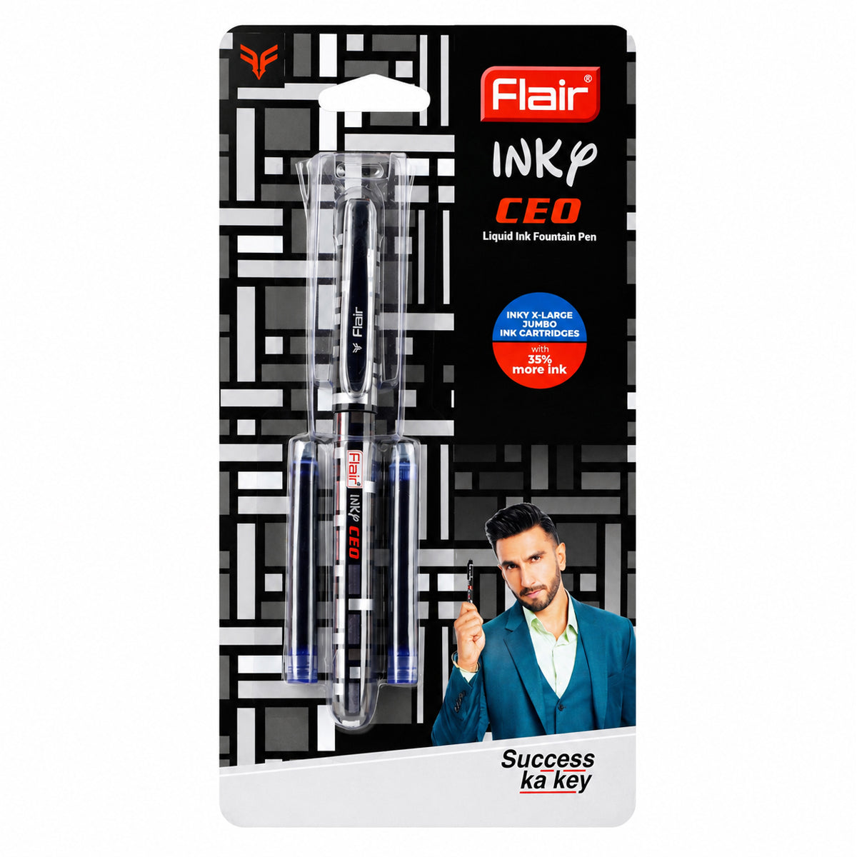 Flair Inky CEO Liquid Ink Fountain Pen – Pack of 2, Black & Silver