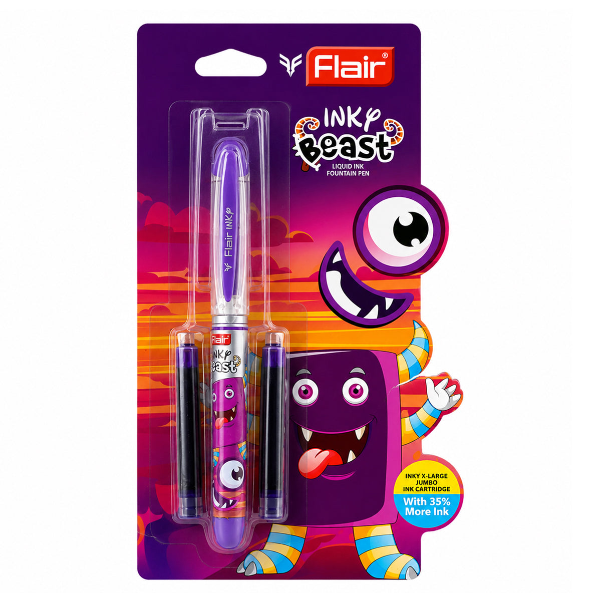 Flair Inky Beast Purple Fountain Pen – Pack of 2, Cartridge Filling