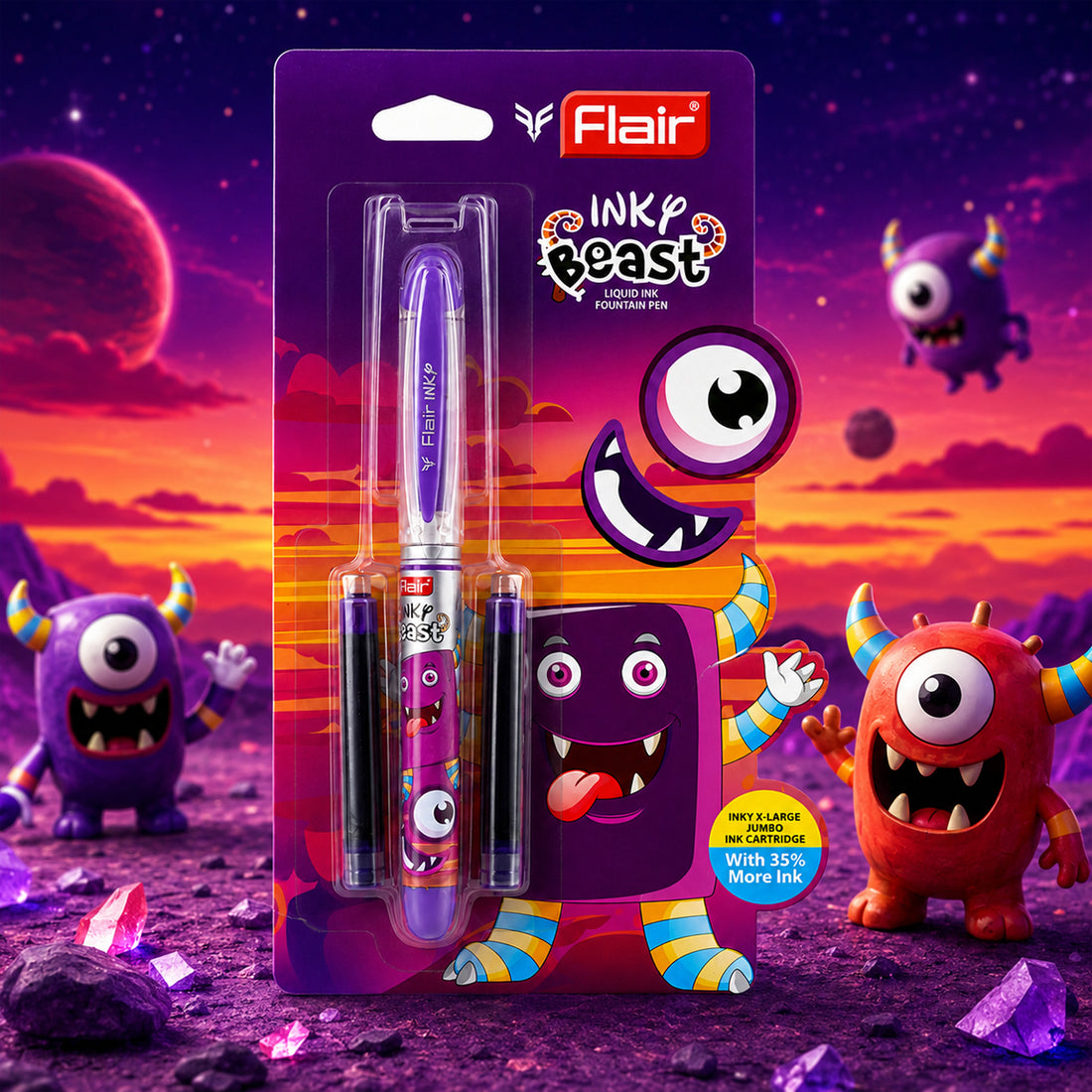 Flair Inky Beast Purple Fountain Pen – Pack of 2, Cartridge Filling