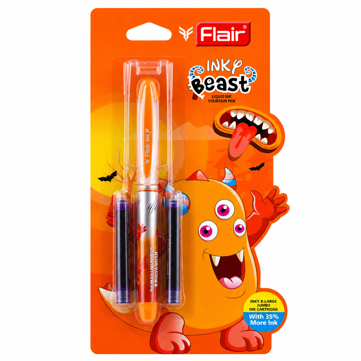 Flair Inky Beast Orange Fountain Pen – Pack of 2, Cartridge Filling