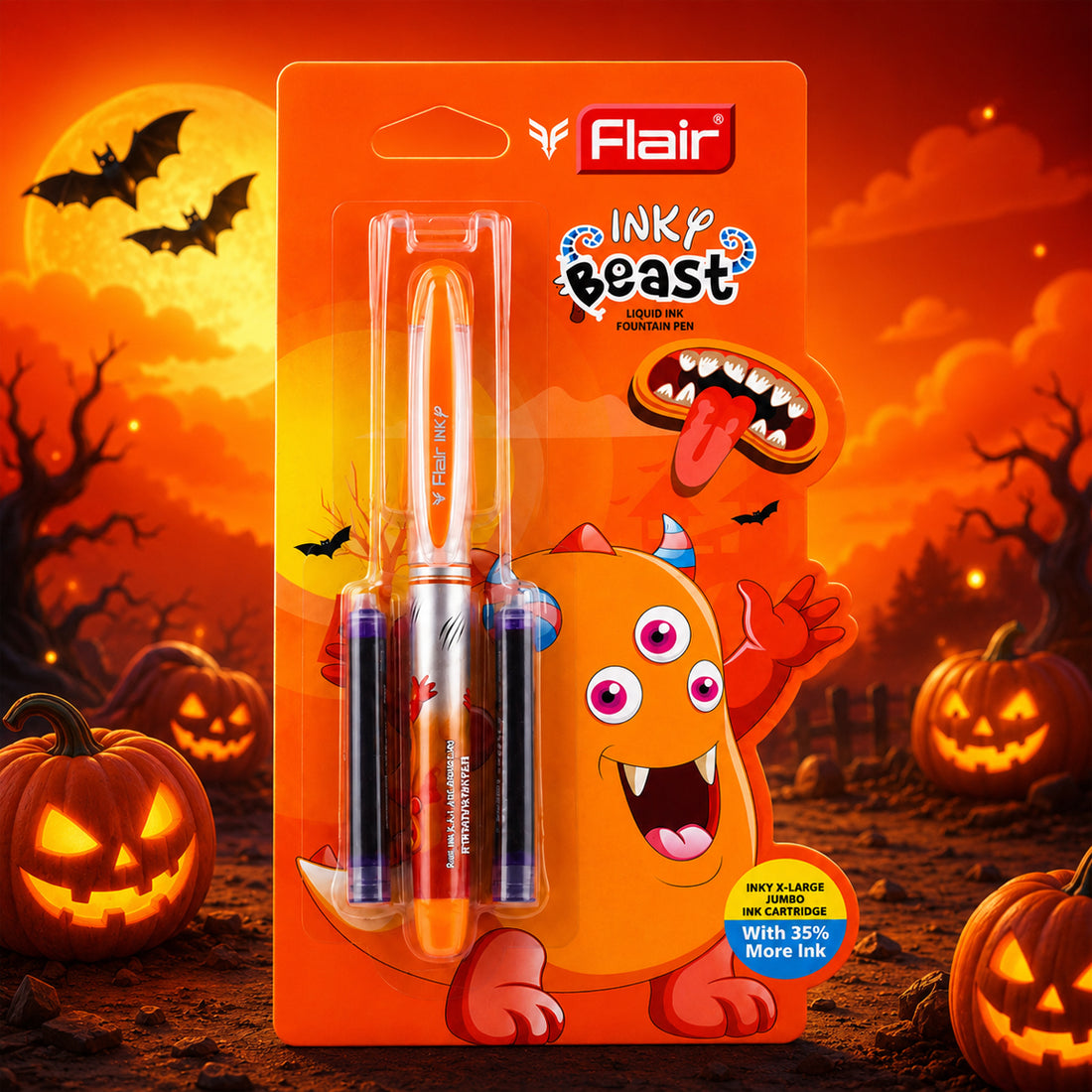 Flair Inky Beast Orange Fountain Pen – Pack of 2, Cartridge Filling