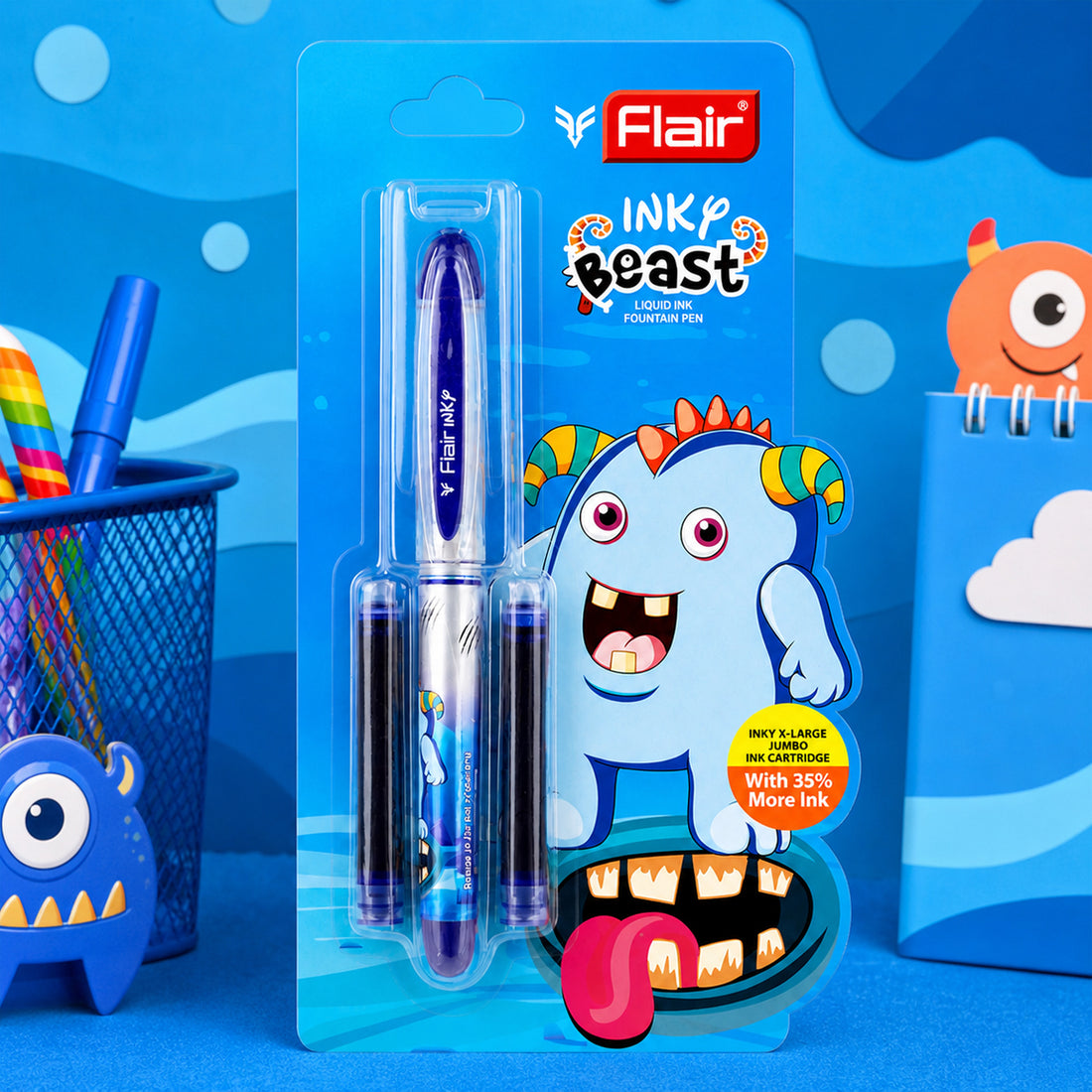 Flair Inky Beast Blue Fountain Pen – Pack of 2, Cartridge Filling