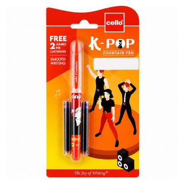Cello K-Pop Orange Fountain Pen Pack of 2 with Free Jumbo Cartridges