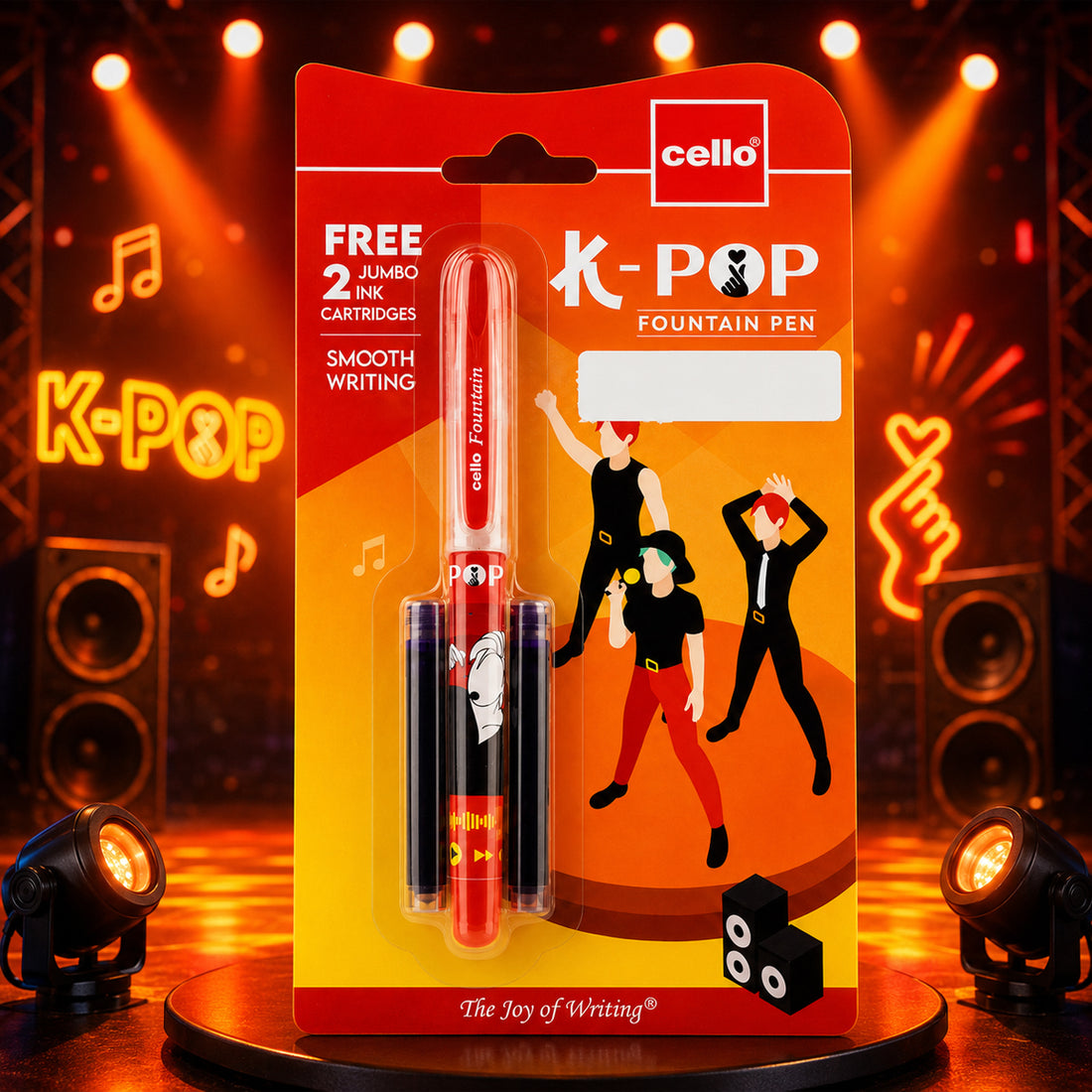 Cello K-Pop Orange Fountain Pen Pack of 2 with Free Jumbo Cartridges