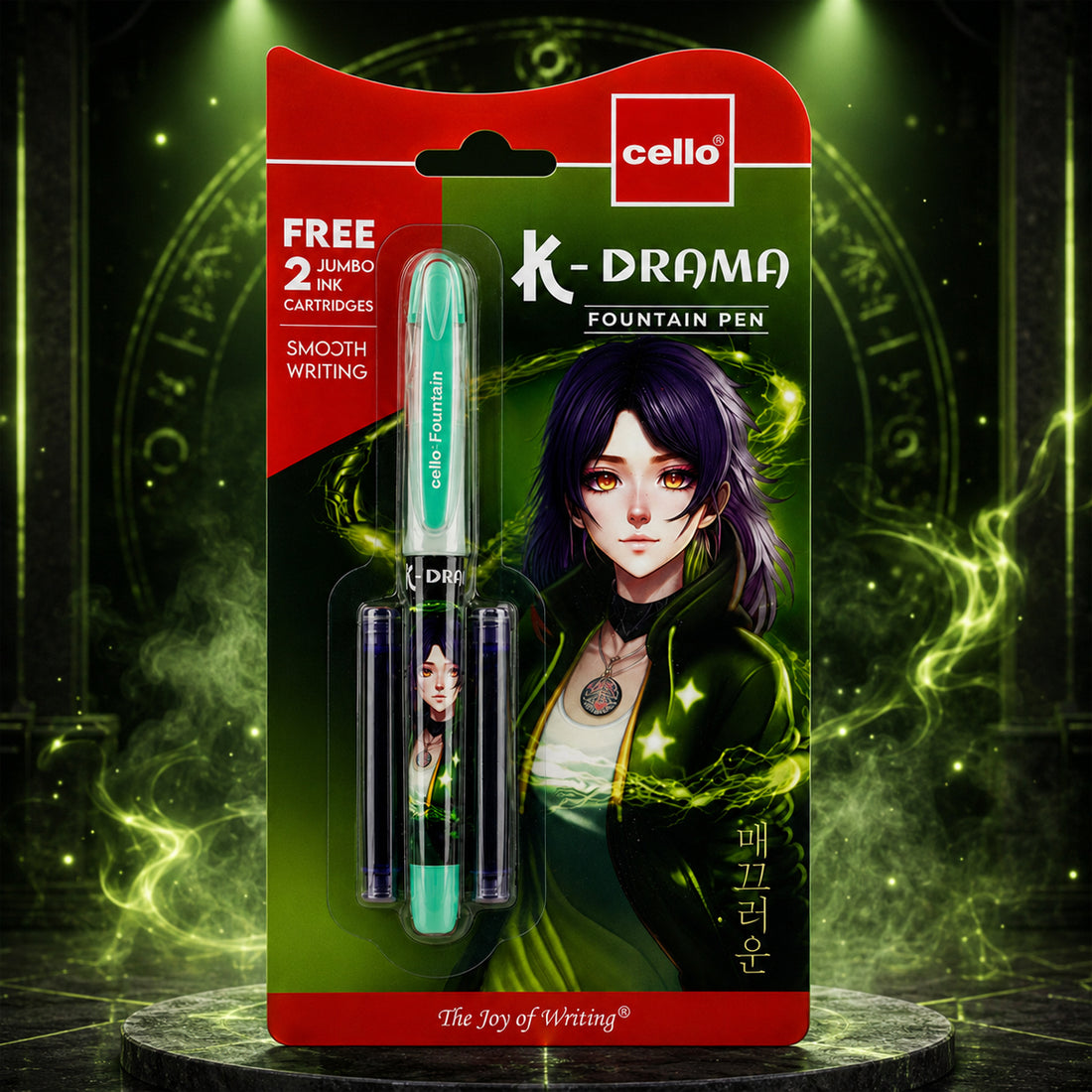Cello K-Drama Green Fountain Pen Pack of 2 with Free Jumbo Cartridges