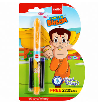 Cello Chhota Bheem Fountain Pen Pack of 2 - Orange, Fine Tip with Free Cartridges