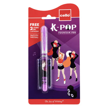 Cello K-Pop Purple Fountain Pen Pack of 2 with Free Jumbo Cartridges