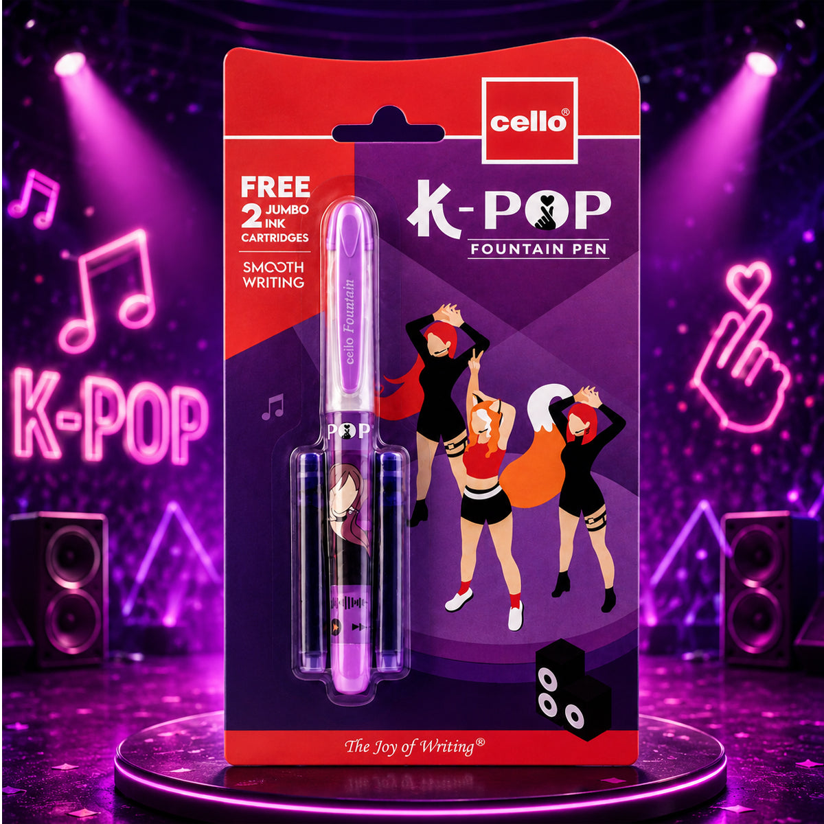 Cello K-Pop Purple Fountain Pen Pack of 2 with Free Jumbo Cartridges