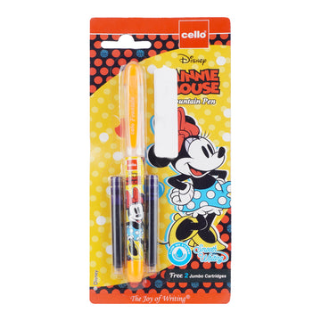 Cello Minnie Mouse Orange Fountain Pen Pack of 2 with Free Jumbo Cartridges